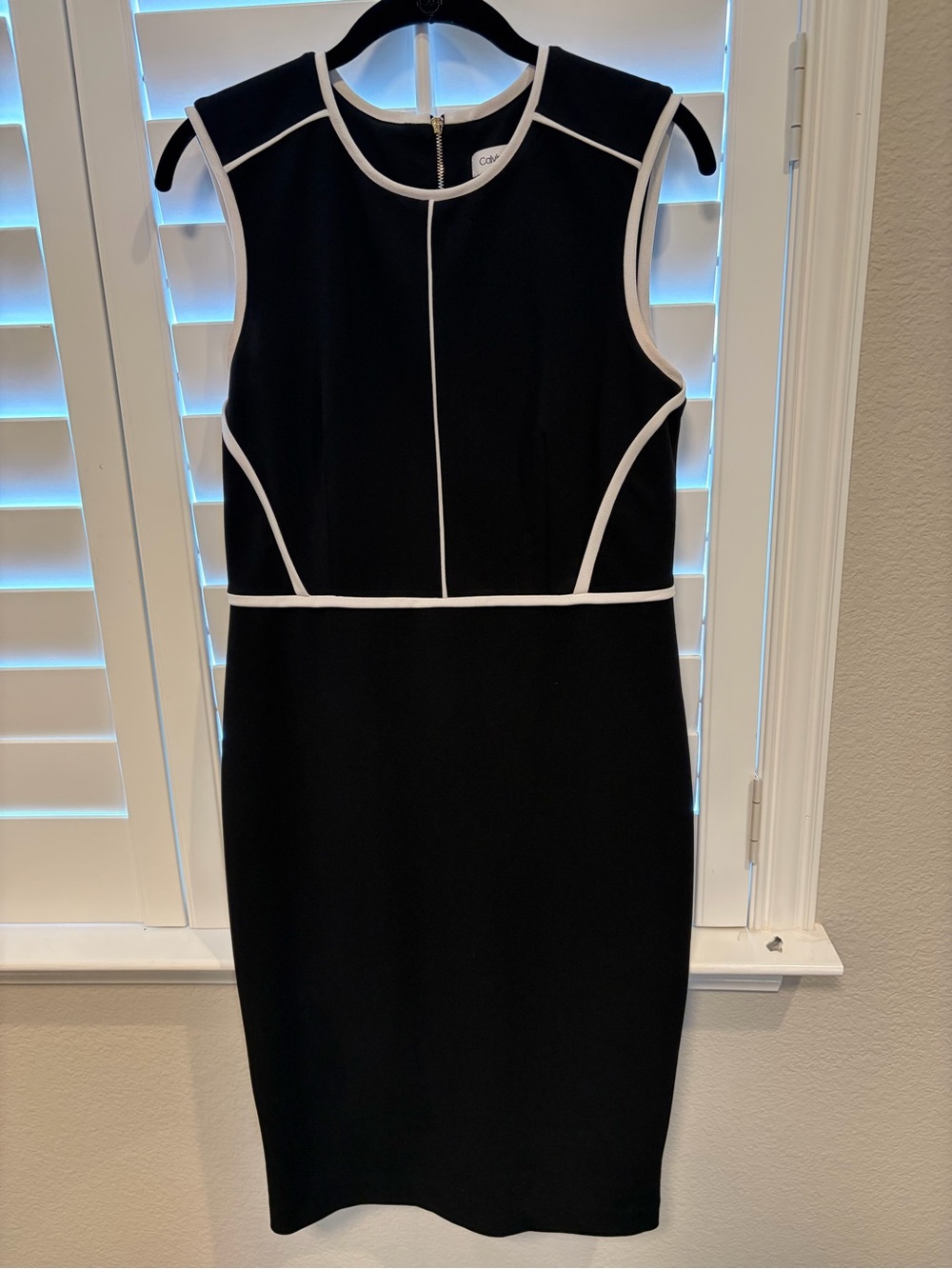 Calvin Klein Black Midi Sheath Dress with White Piping